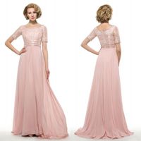 Wholesale High Quality A Line Scoop Floor Length Light Pink Chiffon Mother Of The Groom Dresses Half Sleeve Lace Beaded New Arrival Cheap Evening Gown