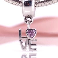 Wholesale Authentic Sterling Silver Fancy Pink LOVE Dangle Charm Fit DIY Pandora Bracelet And Necklace CZS