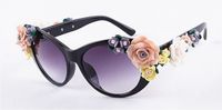 Wholesale 2017 Unique Design CAT EYE Flower Sunglasses Women Brand fashion glasses female summer Beach oval roses eyewear oculos de sol
