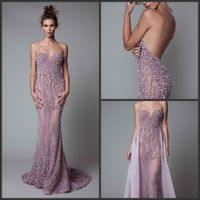 Wholesale Luxury Beaded Pink Prom Dress Fully Sequins Party Evening Gowns Sexy Backless Evening Dresses Illusion Sweetheart with Overskirt Open Back