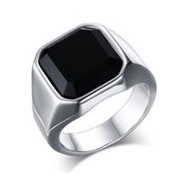 Wholesale Jewelry Fashion Stainless Steel Signet Rings with Black Agate for Men