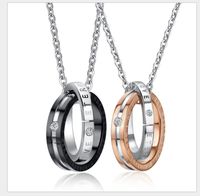 Wholesale Selling new geometric pendant jewelry diamond double ring titanium couple necklace EX180 color male female sales