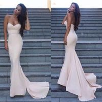 Wholesale Pale Pink Satin Sweetheart Mermaid Dresses Evening Wear Cheap Sexy Backless Long Fomral Gowns Custom Made China EN9131