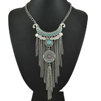 Wholesale Bohemian Long Tassel Necklace Women Boho Gypsy Coin Turquoise Statement Necklaces Pendants Fashion Turkish Jewelry Collier Femme