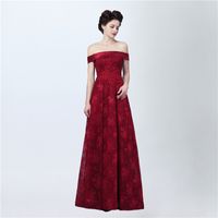 Wholesale Engagement Prom Gowns Abito Cerimonia Donna Sera Off the Shoulders Burgundy Lace Evening Dresses Elegant
