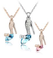 Wholesale Fashion Austria Crystal Shoes pendants necklace Silver Gold chains Ladies Rhinestones high heeled shoe Charms Necklaces For women Jewelry