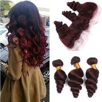 Wholesale J Loose Wave Wine Red Full Lace Frontal x4 With Bundles Brazilian Burgundy Virgin Human Hair Weaves With Frontal