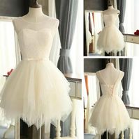 Wholesale Custom Made New Simple Champagne Cocktail Dresses Lace up Back Jewel Knee Length Formal Party Dresses Party Evening Gowns