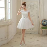 Wholesale 2017 White Evening Dresses Romantic Girls Women Cap Sleeve Bride Gown Fashion High Neck Ball Prom Party Homecoming Graduation Formal Dress