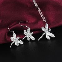 Wholesale Best selling silver zircon dragonfly necklace earrings Jewelry Set set