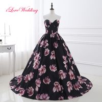 Wholesale Black Flowers Prom Dresses Ball Gown Cheap Sexy Sweetheart Lace Up Vintage Party Evening Gowns Dress Red Carpet Formal Dresses