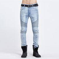 Wholesale 2017 Autumn Winter Streets Of Europe The United States BIKER Explosion Models Of Jeans Locomotive Hole Only Pants Personality Tide Jeans
