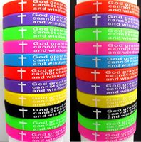 Wholesale 100pcs Top MIX Serenity Prayer bracelets Bible Cross Color Wristbands Christian Jesus Jewelry