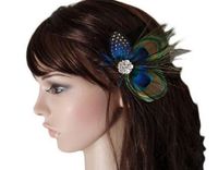 Wholesale In stockEuropean and American hair with peacock feather hairpin hair accessories hot sale dance party headdress with a drill hoop