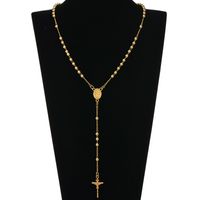 Wholesale Fashion HIp Hop Rosary Pray Bead Jesus Cross Long Necklaces Pendants Bead Necklace for men women