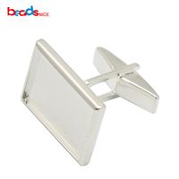 Wholesale Beadsnice Solid Sterling Silver Cufflink Findings Mens Jewelry Cufflink Blanks with Rectangle Bezel Setting Handmade ID30929