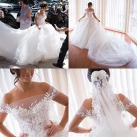 Wholesale 2019 Royal Gorgeous A Line Steven Khalil Wedding Dresses Off The Shoulder Cathedral Train With D Lace Appliqued Bridal GOwns For Church