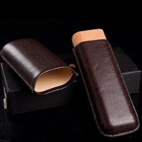 Wholesale 1pcs Cigar leather pouch Humidor tobacco cigarette pipe double Cigar tube travel carrying Case Holder cigar Cutter knife storage pocket