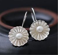 Wholesale Charm Daisy Pearl Earrings S925 Silver Sterling Flower Hanging Dangle Earrings Jewelry Gifts For Her Hoop Earrings