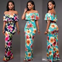 Pas Cher D été Maxi Floral Imprimé Robes Femmes Robes Longues 2017 Sur L épaule Brésilienne Robes De Plage Gaine Moulante Robe Fs1179