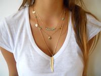 Wholesale Retro feather Pendant Necklaces turquoise tassel feather Necklace For Women Statement Necklace Jewelry layer Pendant