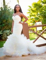 Wholesale New Romantic Design Mermaid Wedding Dresses Sweeetheart Ruffle Tulle Bridal Gowns Sweep Train Zipper Back Custom Size