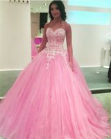 Wholesale Pretty Ivory Lace Appliques Tulle Quinceanera Dresses Ball Gowns with Crystals Sexy Dress vestido de formatura
