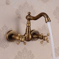 Wholesale and Retail Bathroom Basin Faucets Antique Brass Brushed Bronze Handle Wall Mounted Hot Cold Mixer Toilet Sink Taps ABMPL002