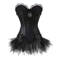 Wholesale women s sexy black overbust corset and dress satin bustier with LACE mini skirt waist cincher lingerie S XL
