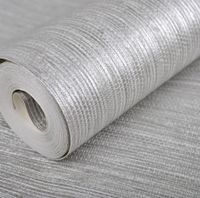 Wholesale Vertical Texture Metallic Silver Faux Grasscloth Modern Wall Paper Straw Glossy Grass Cloth Wallpaper For Bedroom Wall