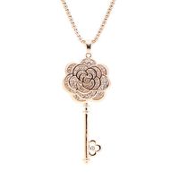 Wholesale Austrian Crystal Wedding Bride Rose Flowers Keys Pendants Real Gold Charm Chokers Necklaces High grade Fine Jewelry Accessories For Women