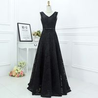 Wholesale Gothic Vintage Black Lace Bridesmaid Dress A line V Neck Sleeveless Corset Back Lace up Wedding Guest Gowns Floor Length Maid of Honor