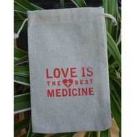 Wholesale Hangover kIt Linen Gift Packaing Pouch x15cm quot x quot Love is Best Medicine Cotton Favor Drawstring Bag