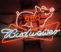Wholesale 17 quot x14 quot New Budweiser BBQ PIG Beer Bar Bud Light Barbecue Real Glass Tube Neon Sign