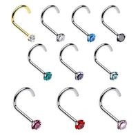 Wholesale Rock Fashion Stainless Steel Colored Crystal Zircon Nose Studs Hooks Bar Pin Nose Rings Body Piercing Jewelry For Women Party Jewelry