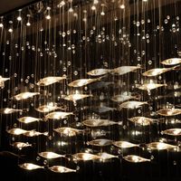 Wholesale Modern Pendant Lamps Glass Fly Fish Ceiling Light Swarm Chandelier Living Room Crystal Cognac Color Fishes