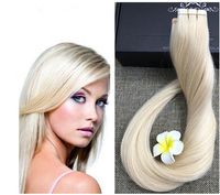 Wholesale Grade A peruvian brazilian remy human hair straight hair PU tape hair Extensions platinum blonde pack dhl free