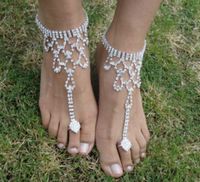 Wholesale Beach Wedding Bridal Anklets Silver Tone Rhinestone Barefoot Sandals Bracelets Foot Chains Bracelets Chains Womens Jewelry