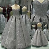 Wholesale Long Ball Gown Shiny Winter Formal Silver Sequin Prom Dress Floor Length Bling Bling Evening Gowns long party dress
