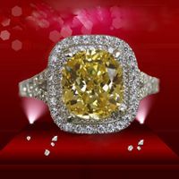 Wholesale Modern Wed Stones Ring Luxury CT Cushion Cut Yellow Gemstone Halo Simulated Diamond Silver for Woman Plated White Gold Engagement Rings Fashion Colletction