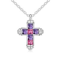Wholesale Fashion white gold plated cross pendant necklace Made with Austrian crystals from Swarovski for women gift colors