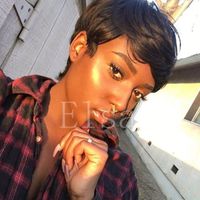 Wholesale 2017 New Human Hair African American Wigs For Black Women Black Color Layered Lambskin Short Pixie Cut Wigs