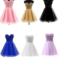 Wholesale Cheap Homecoming Dresses Occasion Dress Gold Black Blue White Pink Sequins Sweetheart Short Cocktail Party Prom Gowns Real Image