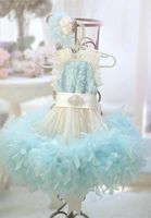 Wholesale 2021 aqua blue baby first birthday feather dress for girls ivory lace little flower girl dress beading toddler glitz pageant dresses