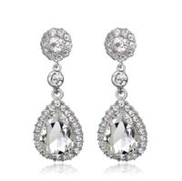 Wholesale Luxury Crystal Waterdrop Earring Clear Rhinestone Silver Stud Earrings Fashion Women Prom Studs Bridal Wedding Party Jewelry