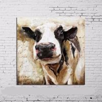 Wholesale cute cow Hand Painted Contemporary Abstract Wall Decor Cartoon Animal Art Oil Painting Multi customized sizes Framed ynqp A058