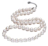 Wholesale 7 mm Rice Shape White Pink Purple Natural Pearl Necklace inch for Women Silver Clasp