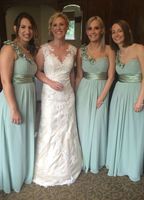 Wholesale Hand Made Flower Long Turquoise Bridesmaid Dresses Custom Made A Line One shoulder Formal Bridesmaid Dresses For Wedding Gown