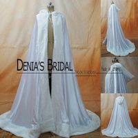 Wholesale 2016 Winter Wedding Cloak Cape Custom Made Hooded with Faux Fur Trim Long for Bride Satin Jacket