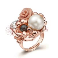 Wholesale Yoursfs Exquisite Gold Plating Big Pearl With Gold Flower Rings For Women Vintage Design Female Ring Luxurious Jewelry Statement